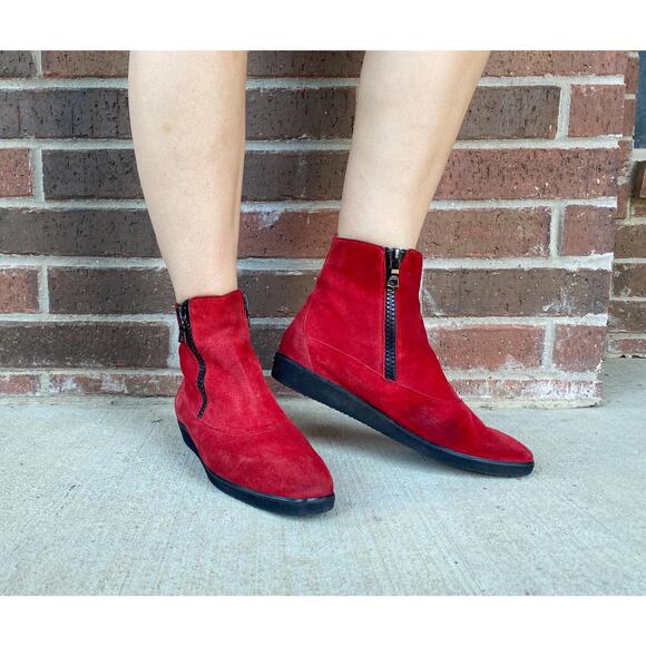 size 9 vintage 90s Red ZIPPERS suede leather PLATFORM CREEPERS ankle boots Italy - Picture 8 of 10
